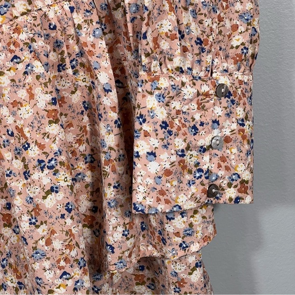 Pink Boho Ditsy Dress Size Medium Floral Ruffle Skirt Corset Button Up Bodice - Picture 6 of 10